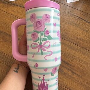 NEW Disney Parks Pink Floral Travel Mug